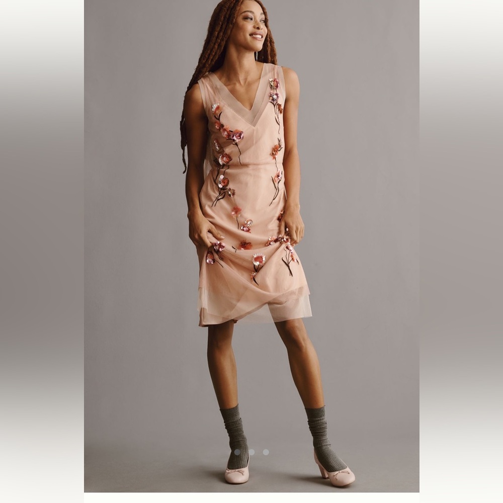 Anthropologie Maeve Sleevless Floral Shine Midi Dress